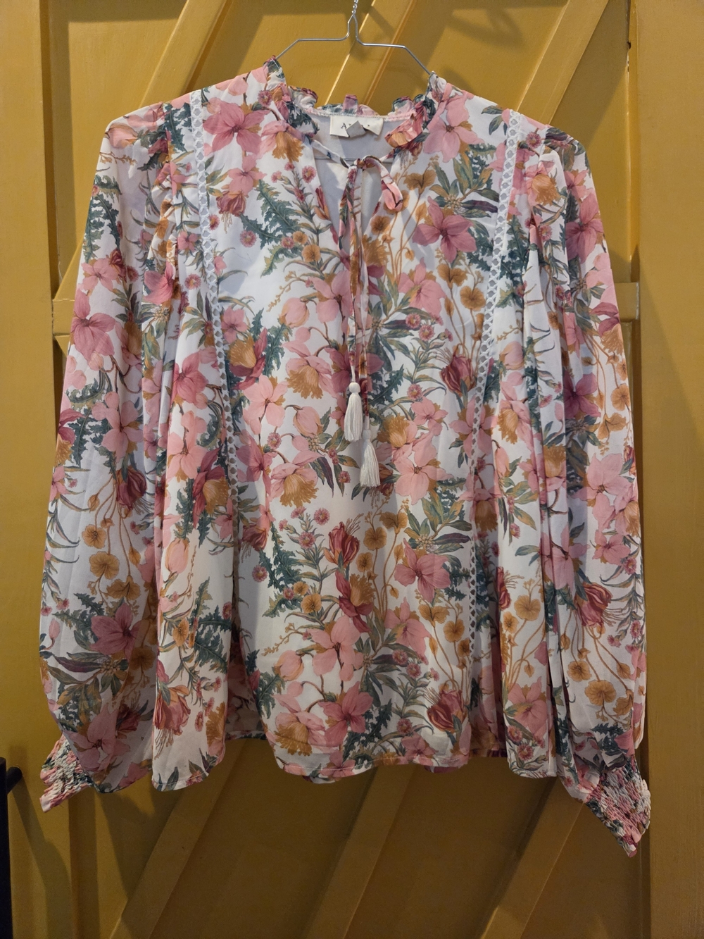 Aura Oversize Floral Tie-Neck Blouse - Pink Multi